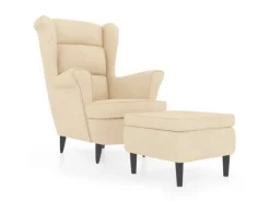 Hocker^vidaXL Ohrensessel mit Hocker Creme Samt