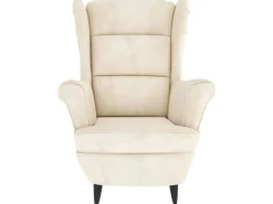 Hocker^vidaXL Ohrensessel mit Hocker Creme Samt