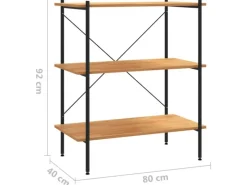 vidaXL Regal mit 3 Böden Schwarz und Eiche-Optik 80x40x92 cm
