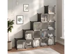 Regale Schwarz^vidaXL Regalsystem mit 15 Würfeln und Türen Schwarz PP 340554