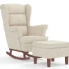 Sessel|Hocker^vidaXL Schaukelsessel und Hocker mit Holzbeinen Creme Samt