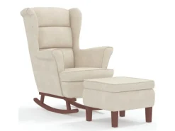Sessel|Hocker^vidaXL Schaukelsessel und Hocker mit Holzbeinen Creme Samt