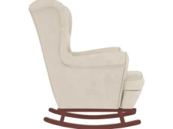 Sessel|Hocker^vidaXL Schaukelsessel und Hocker mit Holzbeinen Creme Samt