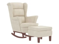 Sessel|Hocker^vidaXL Schaukelsessel und Hocker mit Holzbeinen Creme Samt