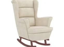 Sessel|Hocker^vidaXL Schaukelsessel und Hocker mit Holzbeinen Creme Samt