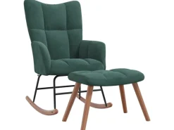 Hocker^vidaXL Schaukelstuhl mit Hocker Samt Dunkelgrün