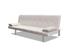 Sofas^vidaXL Schlafsofa mit 2 Kissen Kunstleder Ausziehbar Cremeweiß