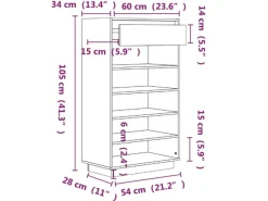 vidaXL Schuhregal 60x34x105 cm Massivholz Kiefer 813554
