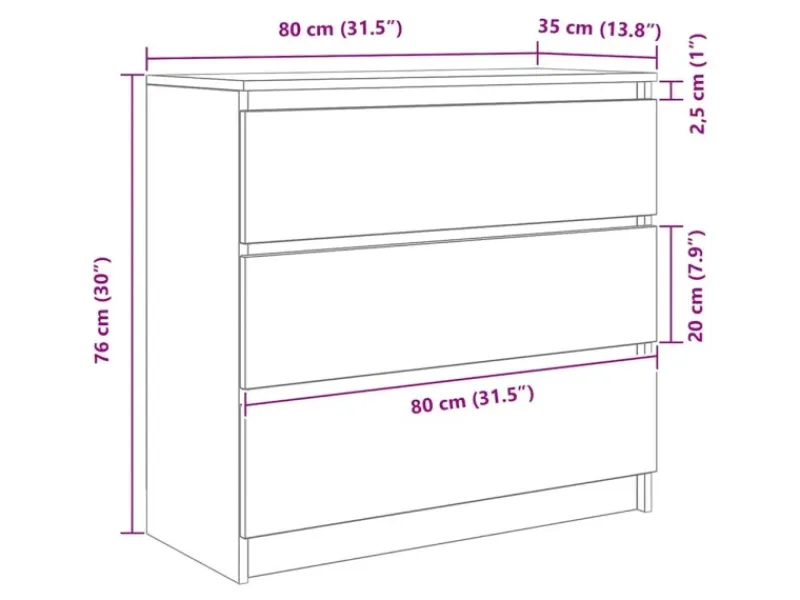 vidaXL Sideboard Schwarz Eichen-Optik 80x35x76 cm Holzwerkstoff 861734