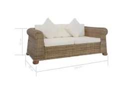 vidaXL 2-Sitzer-Sofa mit Kissen Natur Rattan