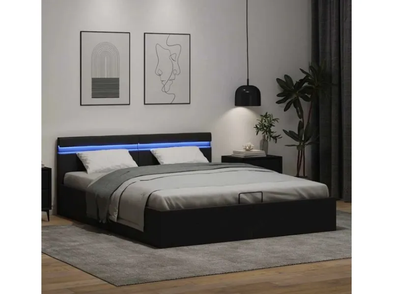 Betten^vidaXL Stauraumbett Hydraulisch mit LED Kunstleder 180x200 cm 285545