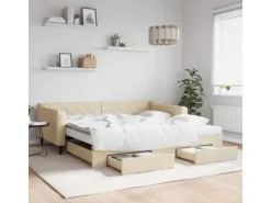 vidaXL Tagesbett Ausziehbar mit Schubladen Creme 100x200 cm Stoff1884542