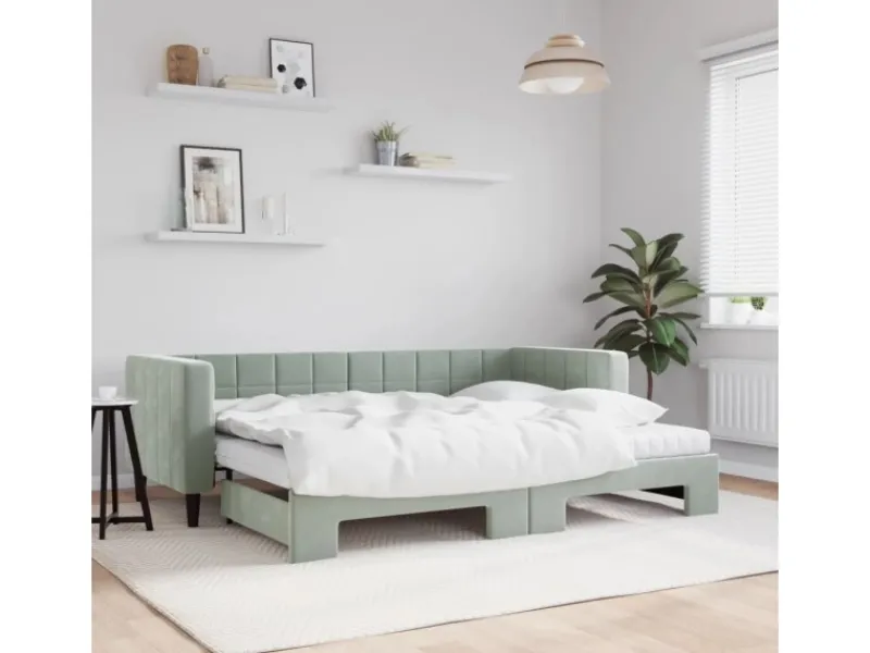 Sofas^vidaXL Tagesbett Ausziehbar mit Matratzen Hellgrau 80x200 cm Samt1847498