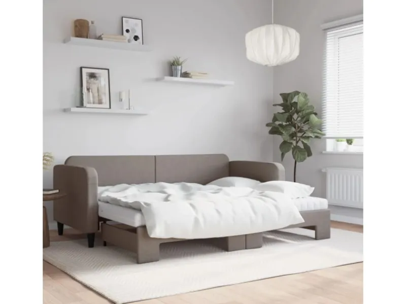 Betten^vidaXL Tagesbett Ausziehbar mit Matratzen Taupe 80x200 cm Stoff1897449