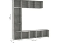 Wohnwände^vidaXL 3-tlg. Bücher-/TV-Schrank Set Betongrau 180x30x180 cm