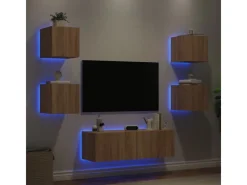 vidaXL 5-tlg. TV-Wohnwand mit LED-Leuchten Sonoma-Eiche