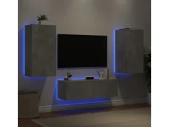 vidaXL 3-tlg. TV-Wohnwand mit LED-Leuchten Betongrau Modell 1