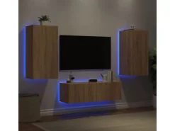 vidaXL 3-tlg. TV-Wohnwand mit LED-Leuchten Sonoma-Eiche