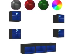 TV-Wände^vidaXL 7-tlg. Wohnwand mit LED-Beleuchtung Schwarz Holzwerkstoff Modell 1