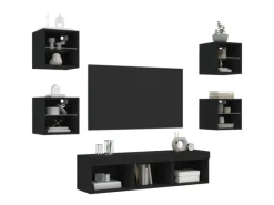 TV-Wände^vidaXL 7-tlg. Wohnwand mit LED-Beleuchtung Schwarz Holzwerkstoff Modell 1