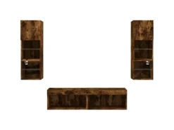 vidaXL 6-Tlg Wohnwand mit LED-Beleuchtung Räuchereiche Holzwerkstoff 3216619