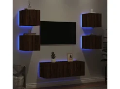 Wohnwände^vidaXL 6-tlg. Wohnwand mit LED-Beleuchtung Braun Eichen-Optik Modell 7