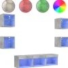 vidaXL 7-tlg. Wohnwand mit LED-Beleuchtung Betongrau Holzwerkstoff