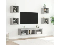 vidaXL 7-tlg. Wohnwand mit LED-Beleuchtung Betongrau Holzwerkstoff