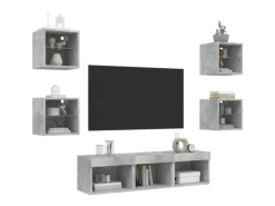 vidaXL 7-tlg. Wohnwand mit LED-Beleuchtung Betongrau Holzwerkstoff