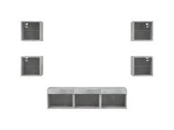 vidaXL 7-tlg. Wohnwand mit LED-Beleuchtung Betongrau Holzwerkstoff