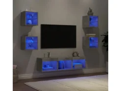 vidaXL 7-tlg. Wohnwand mit LED-Beleuchtung Betongrau Holzwerkstoff