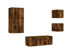Wohnwände^vidaXL 5-Tlg Wohnwand mit LED-Beleuchtung Räuchereiche Holzwerkstoff 3216829
