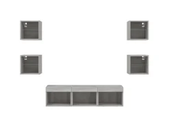 vidaXL 7-tlg. Wohnwand mit LED-Beleuchtung Grau Sonoma Holzwerkstoff