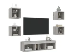vidaXL 7-tlg. Wohnwand mit LED-Beleuchtung Grau Sonoma Holzwerkstoff