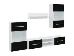 vidaXL 5-Tlg Wohnwand mit LED-Beleuchtung Mattschwarz Holzwerkstoff 3324230