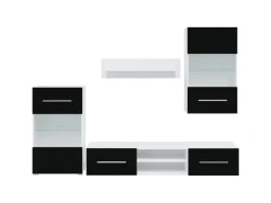 vidaXL 5-Tlg Wohnwand mit LED-Beleuchtung Mattschwarz Holzwerkstoff 3324230