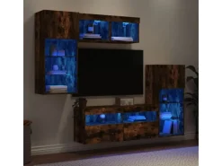 vidaXL 5-Tlg Wohnwand mit LED-Beleuchtung Räuchereiche Holzwerkstoff 3216729