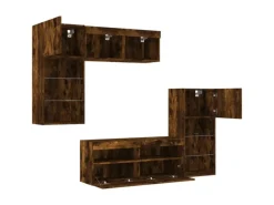 vidaXL 5-Tlg Wohnwand mit LED-Beleuchtung Räuchereiche Holzwerkstoff 3216729