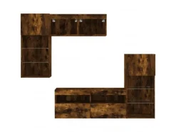 vidaXL 5-Tlg Wohnwand mit LED-Beleuchtung Räuchereiche Holzwerkstoff 3216729