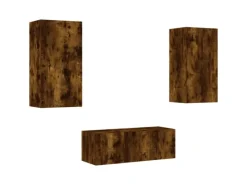 Wohnwände^vidaXL 4-Tlg Wohnwand mit LED-Beleuchtung Räuchereiche Holzwerkstoff 3216822