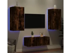 Wohnwände^vidaXL 4-Tlg Wohnwand mit LED-Beleuchtung Räuchereiche Holzwerkstoff 3216822