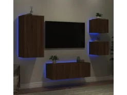 vidaXL 5-tlg. Wohnwand mit LED-Beleuchtung Braun Eichen-Optik Modell 8