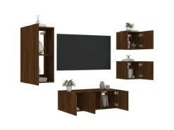 vidaXL 5-tlg. Wohnwand mit LED-Beleuchtung Braun Eichen-Optik Modell 8