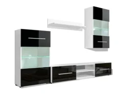 Wohnwände^vidaXL 4-Tlg Wohnwand mit TV-Schrank & LED-Leuchten Hochglanz-Schwarz 242573
