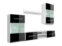 Wohnwände^vidaXL 4-Tlg Wohnwand mit TV-Schrank & LED-Leuchten Hochglanz-Schwarz 242573