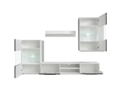 Wohnwände^vidaXL 4-Tlg Wohnwand mit TV-Schrank & LED-Leuchten Hochglanz-Schwarz 242573