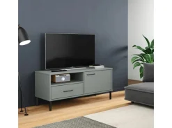TV-Wände^vidaXL TV-Schrank OSLO mit Metallbeinen Grau Massivholz Kiefür Modell 3