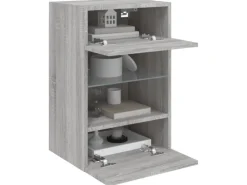 Wohnwände^vidaXL TV-Wandschrank mit LED-Leuchten Grau Sonoma 40x30x60,5 cm