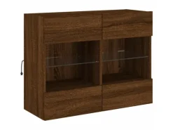 Wohnwände^vidaXL TV-Wandschrank mit LED-Leuchten Braun Eichen-Optik 2