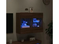 Wohnwände^vidaXL TV-Wandschrank mit LED-Leuchten Braun Eichen-Optik 2
